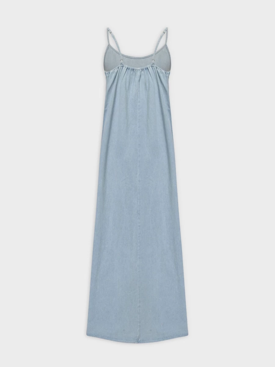 HAILEY Women's Sky Blue Denim Crew Neck Slip Dress - Casual Chic Style