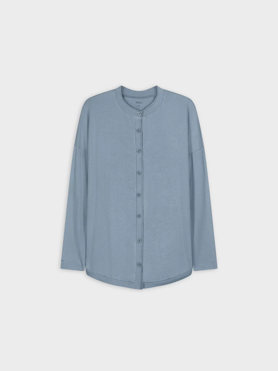 MELI Women's Blue Button Down T-Shirt - Casual Short Sleeve Top