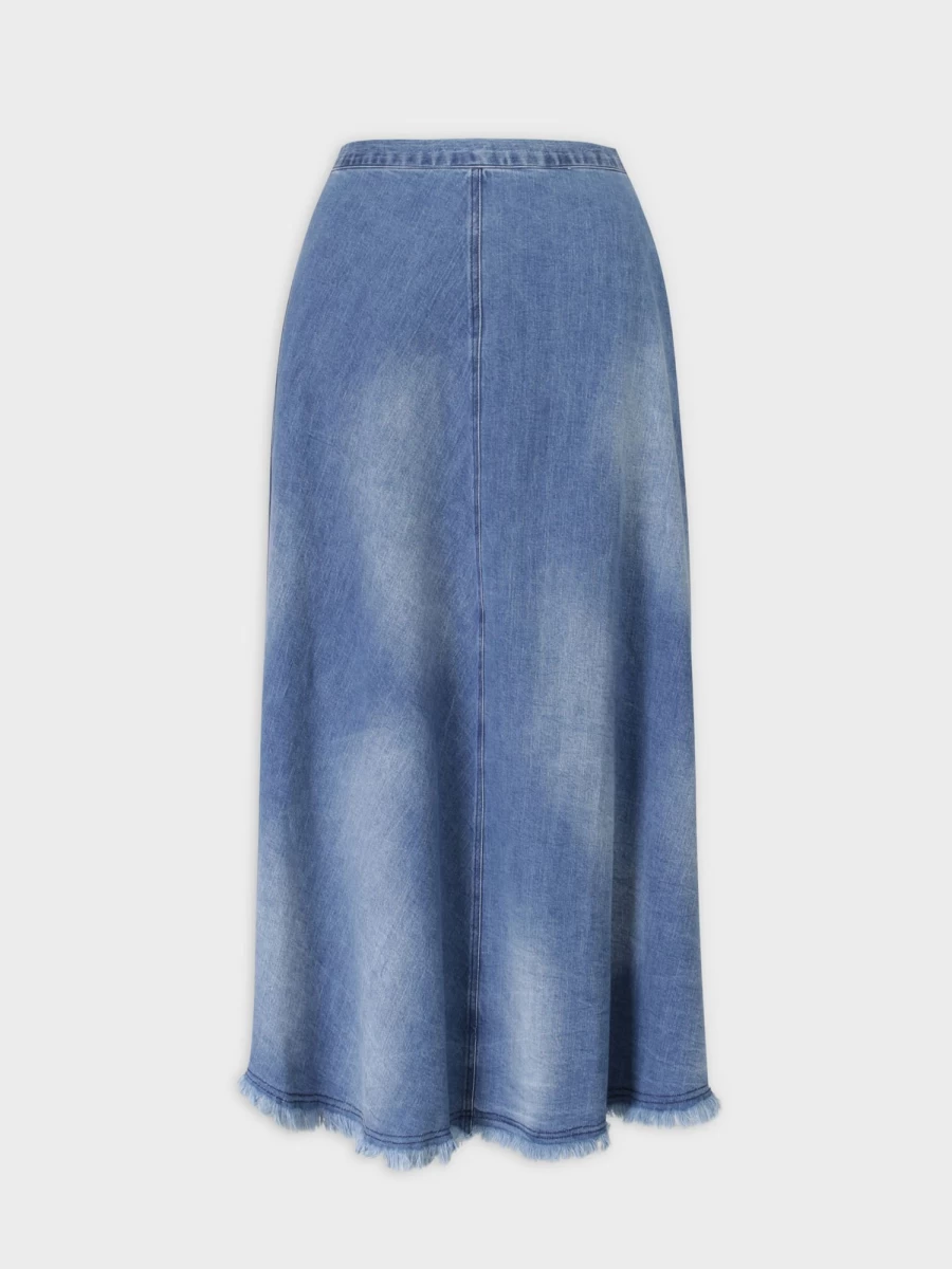 MELI Women's Washed Denim Skirt with Fringe Detail in Classic Blue