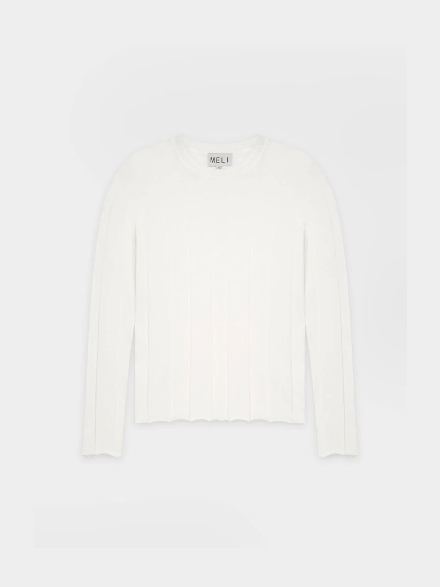 MELI Women's Wide Ribbed Knit Sweater - White Cozy Cable Stitch Pullover
