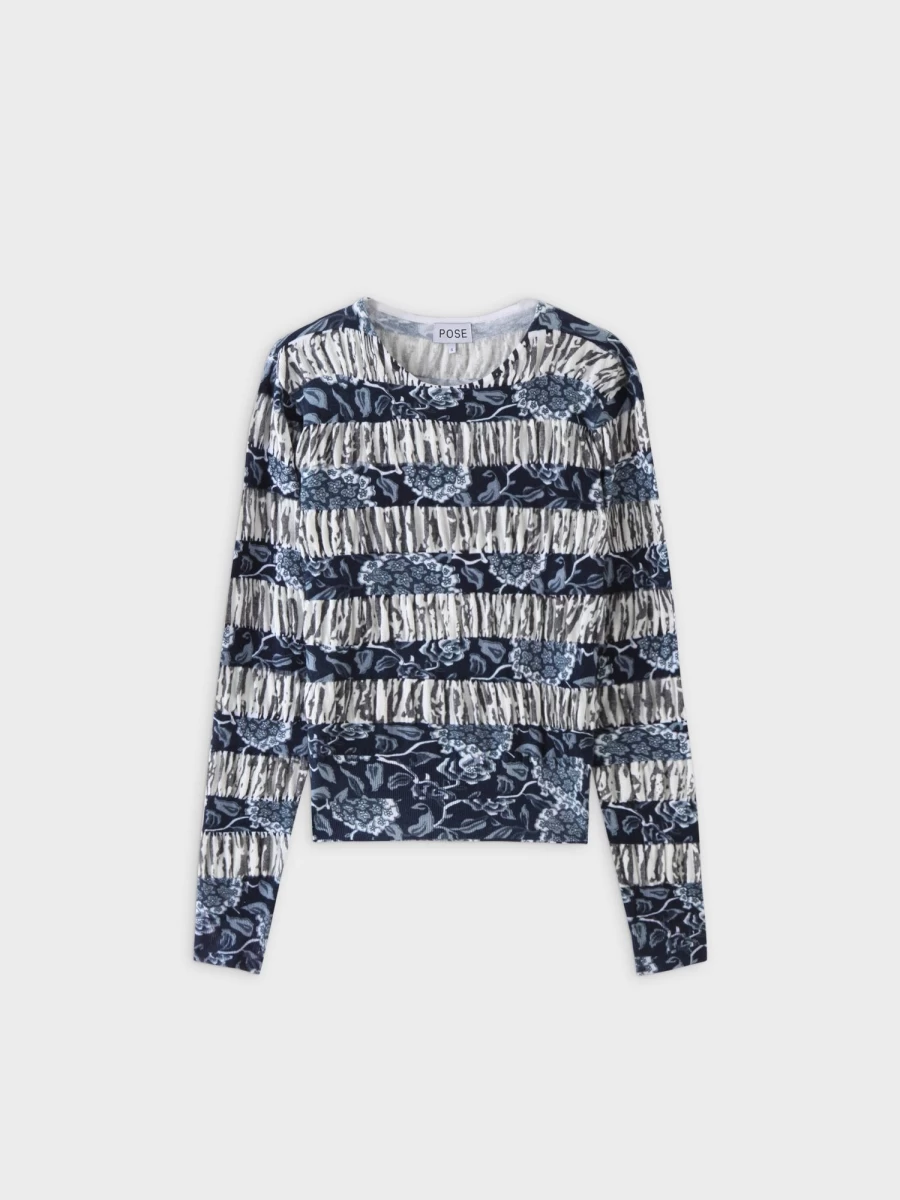 Pose Women's Ruched Black Floral Sweater - Elegant Knit Top for Stylish Outfits