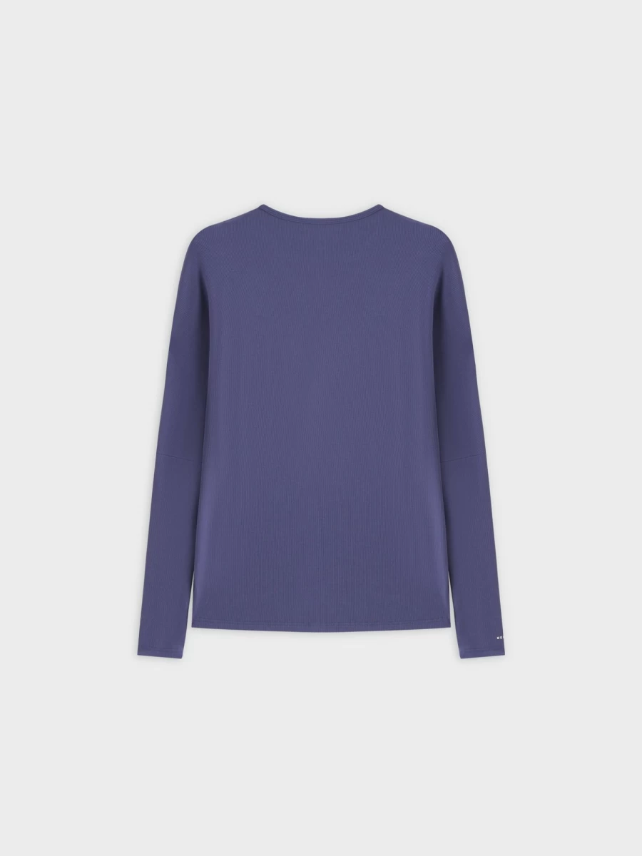 MELI Women's Indigo Blue Ribbed Dolman Sleeve Crew Neck T-Shirt