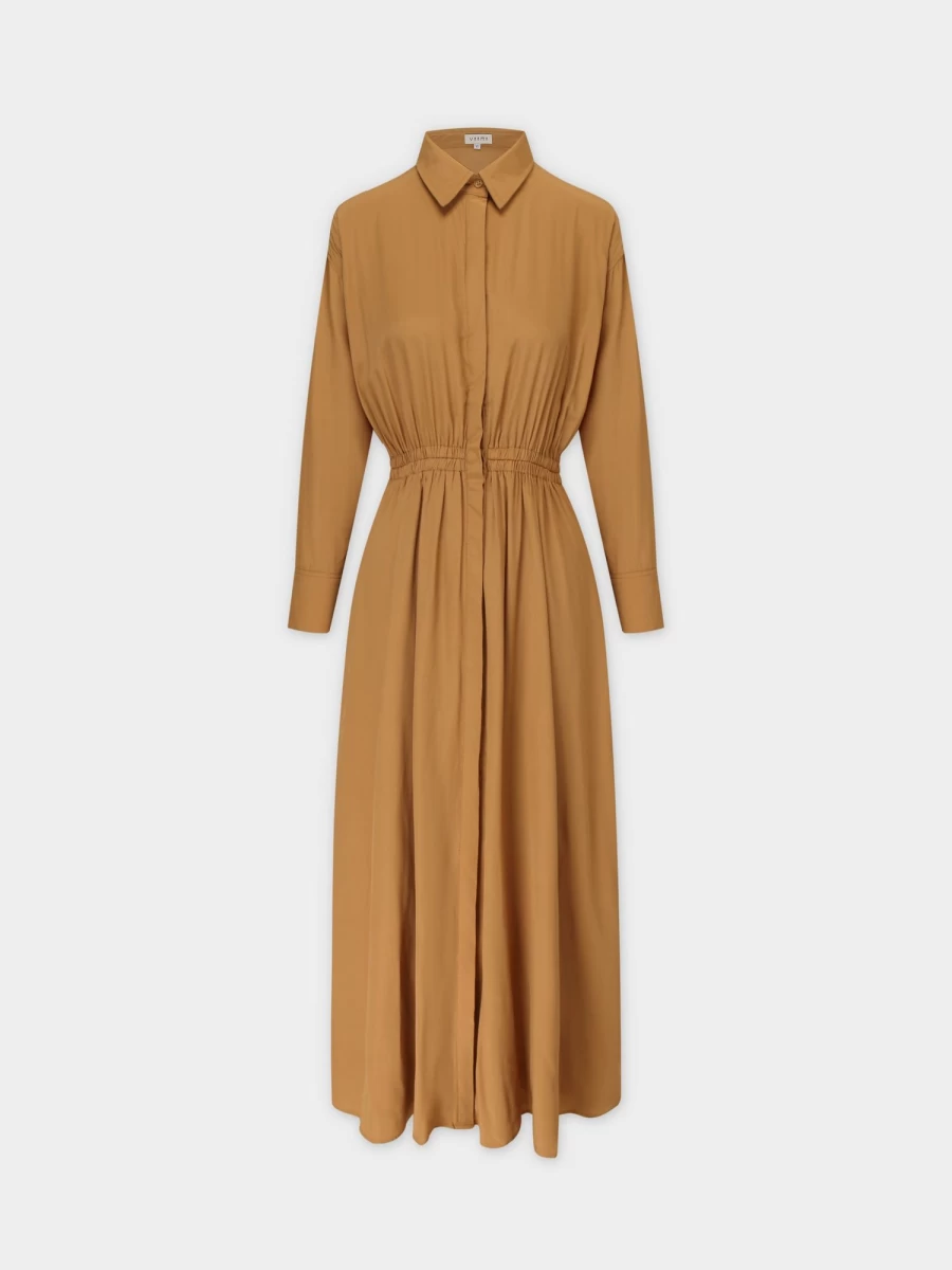 VAARA Women's Caramel Elastic Waist Shirtdress - Comfort Fit Stylish Casual Dress