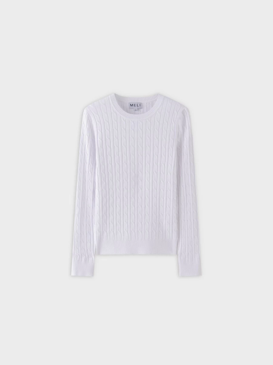 MELI Women's White Knit Cable Sweater - Cozy Cable Knit Pullover