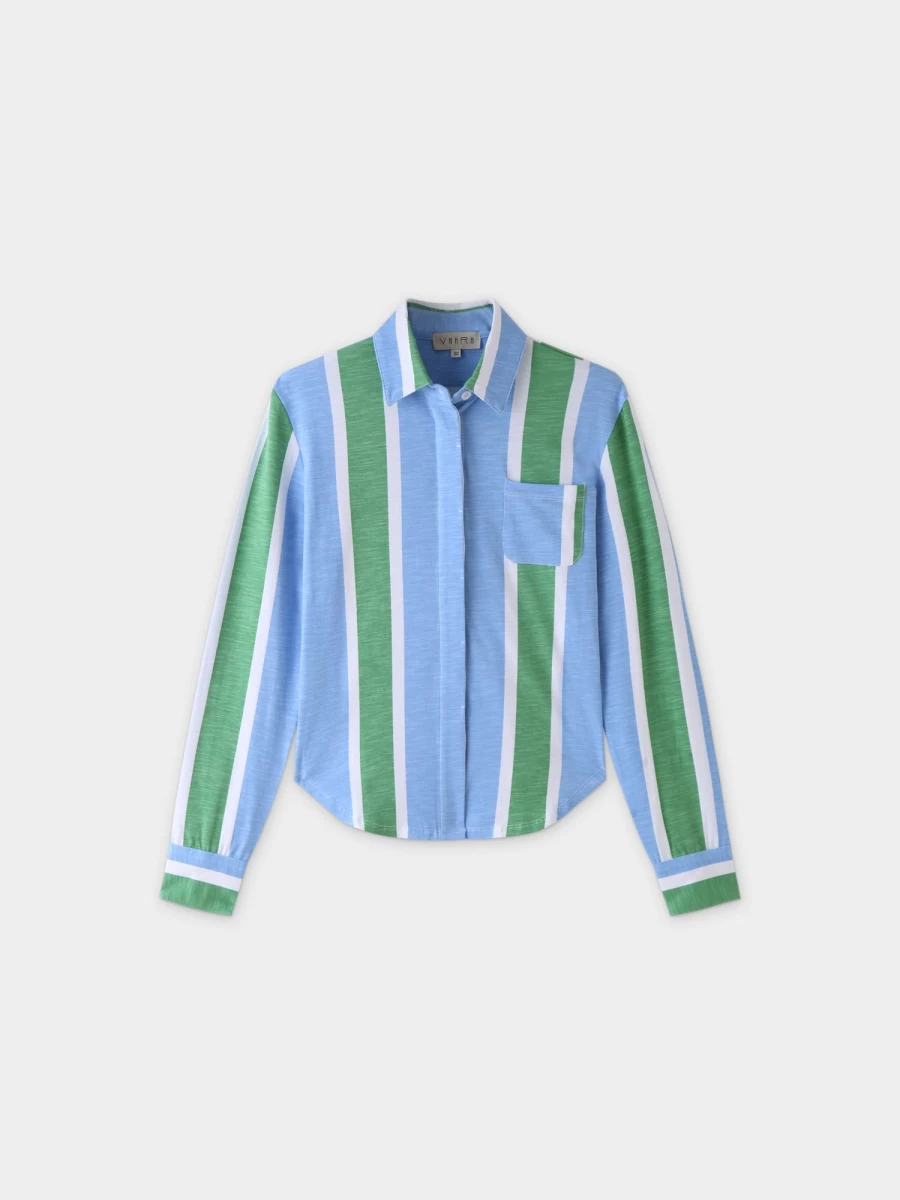 VAARA Women's Green and Blue Striped Blouse T-Shirt - Casual Comfort Fit Top