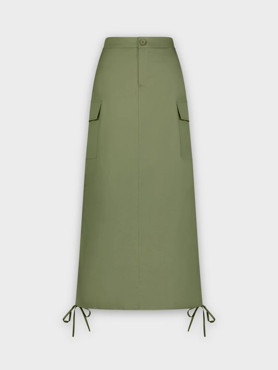 HAILEY Women's Sage Green Side Slit Skirt with Waist Tie