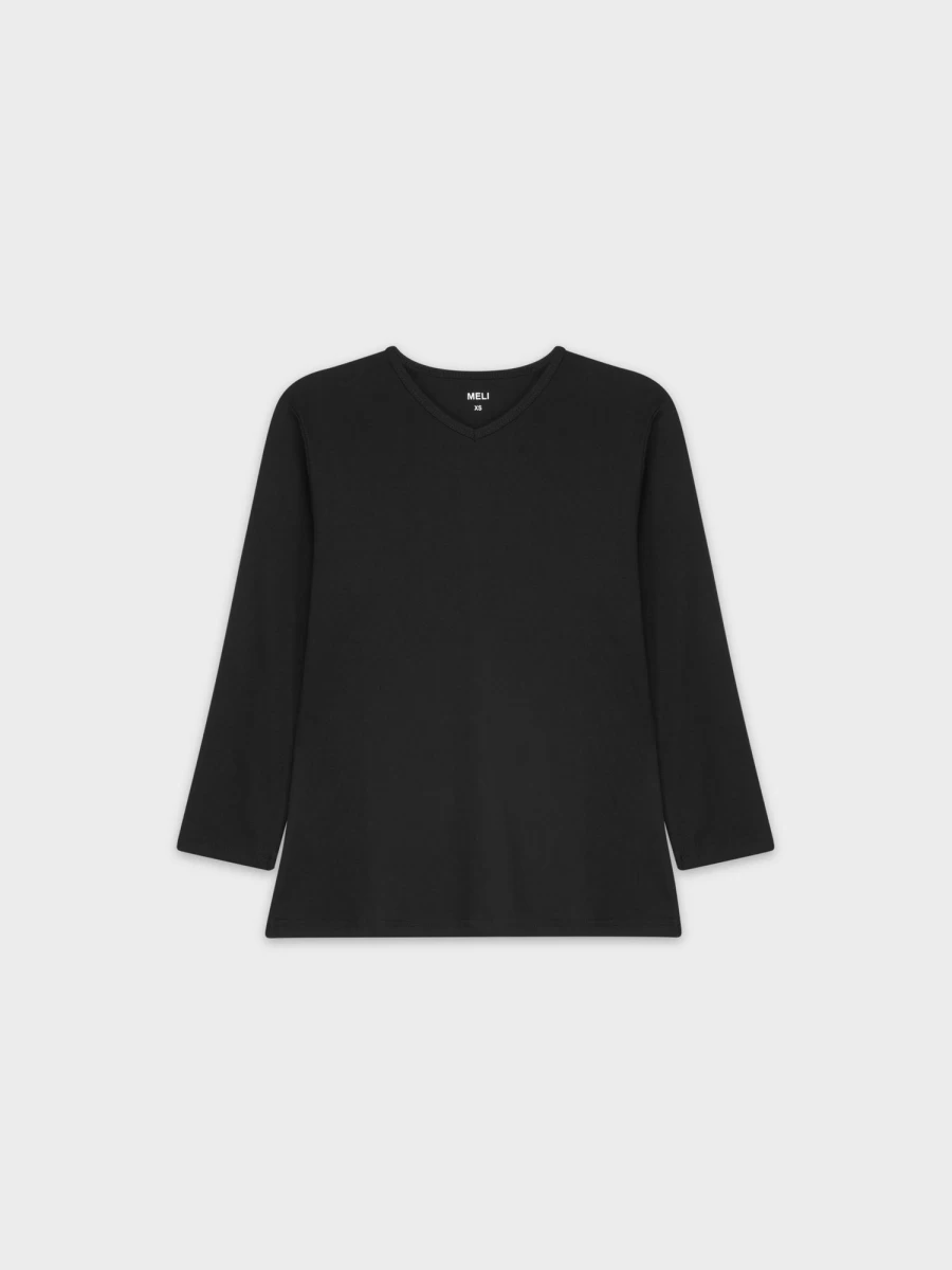 MELI Women's Basic V-Neck T-Shirt - 3Q-Black Comfort Fit Tee