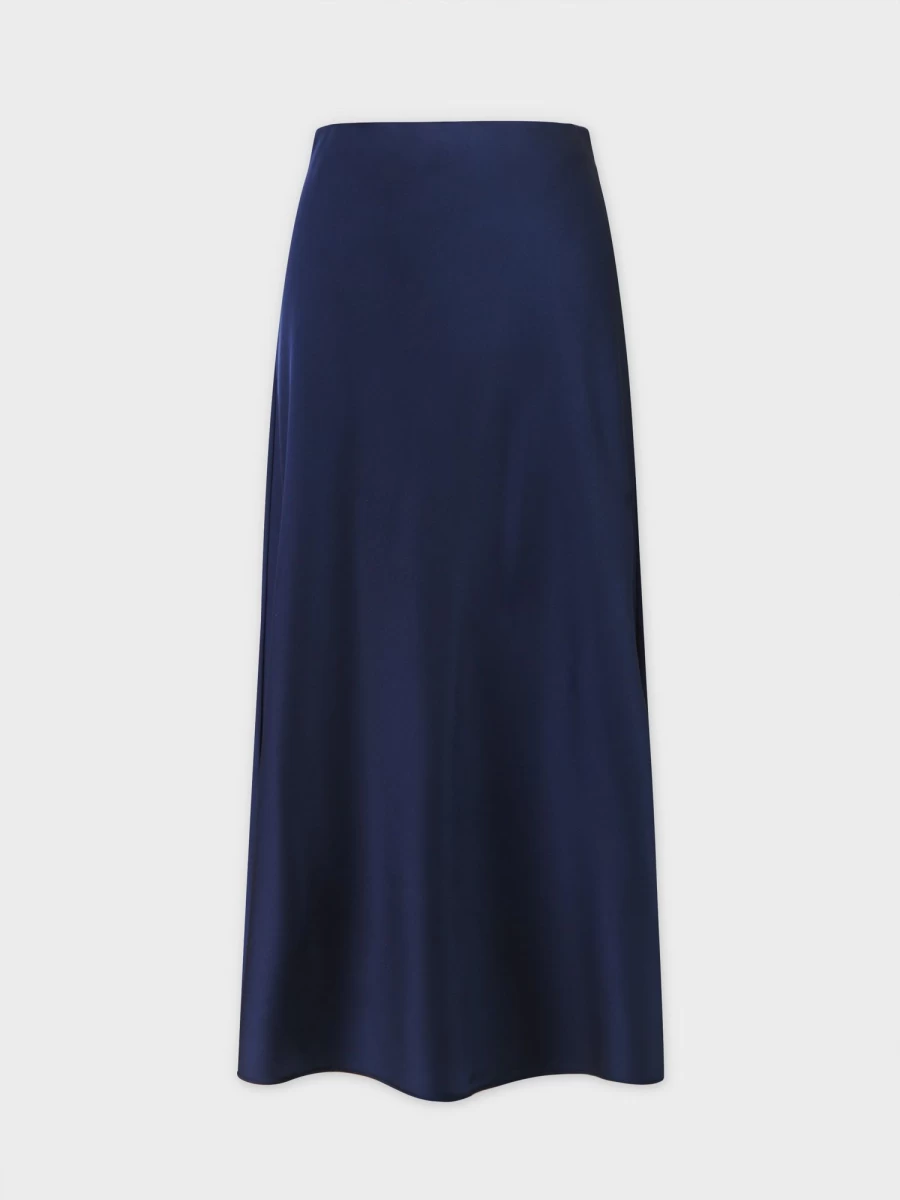 HAILEY Women's Navy Satin Slip Skirt - Elegant Midi Length & Comfortable Fit