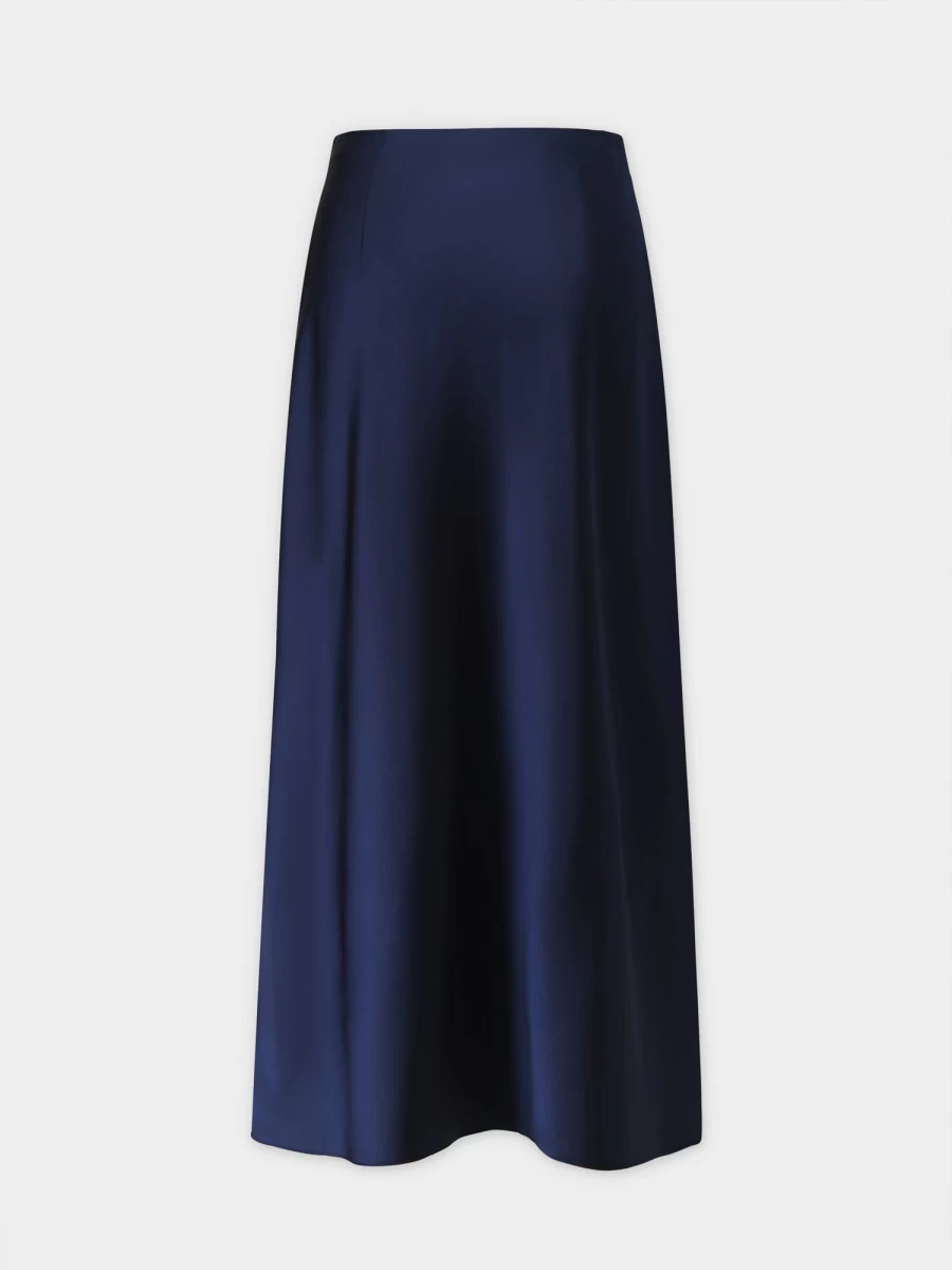 HAILEY Women's Navy Satin Slip Skirt - Elegant Midi Length & Comfortable Fit
