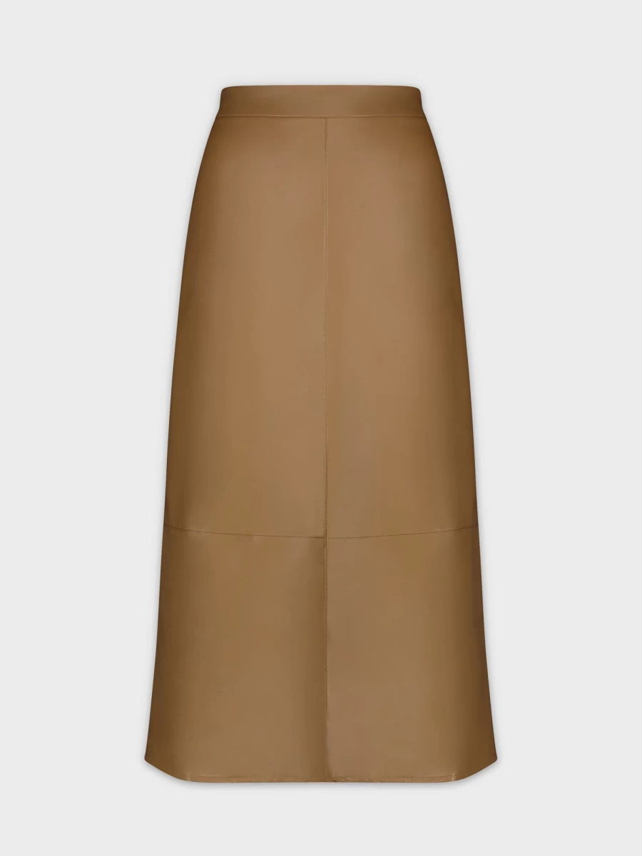 HAILEY Women's Brown Leather Midi Skirt with Seamed Detail - High-Quality Genuine Leather Fashion Skirt