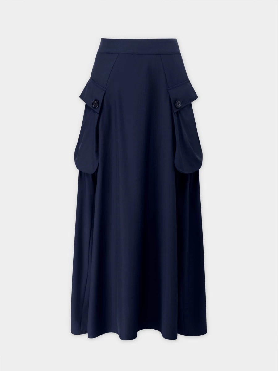 Hailey Women's Navy Button-Detail Cargo Pocket Skirt | Casual A-Line Skirt with Utility Pockets