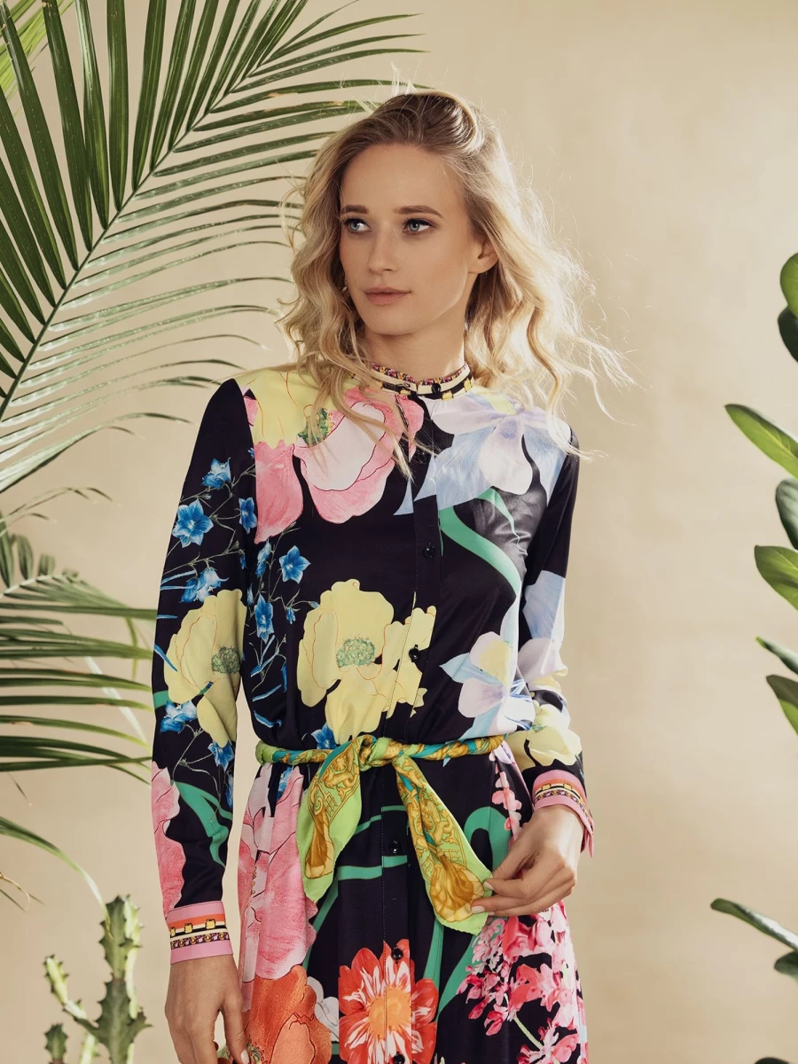 Pose Women's Long Floral Shirtdress - Colorful Printed Summer Dress
