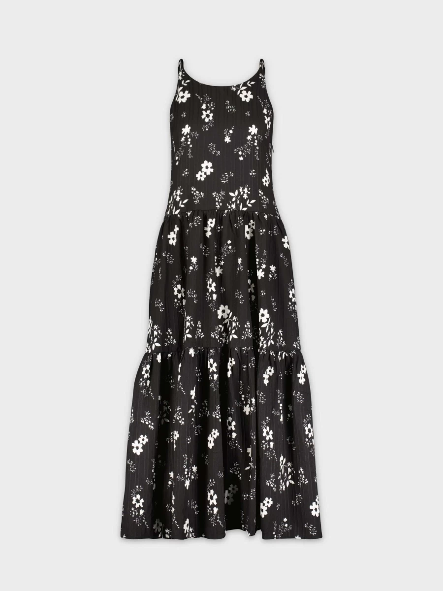 TTS Women's Black and White Floral Tiered Jumper Dress
