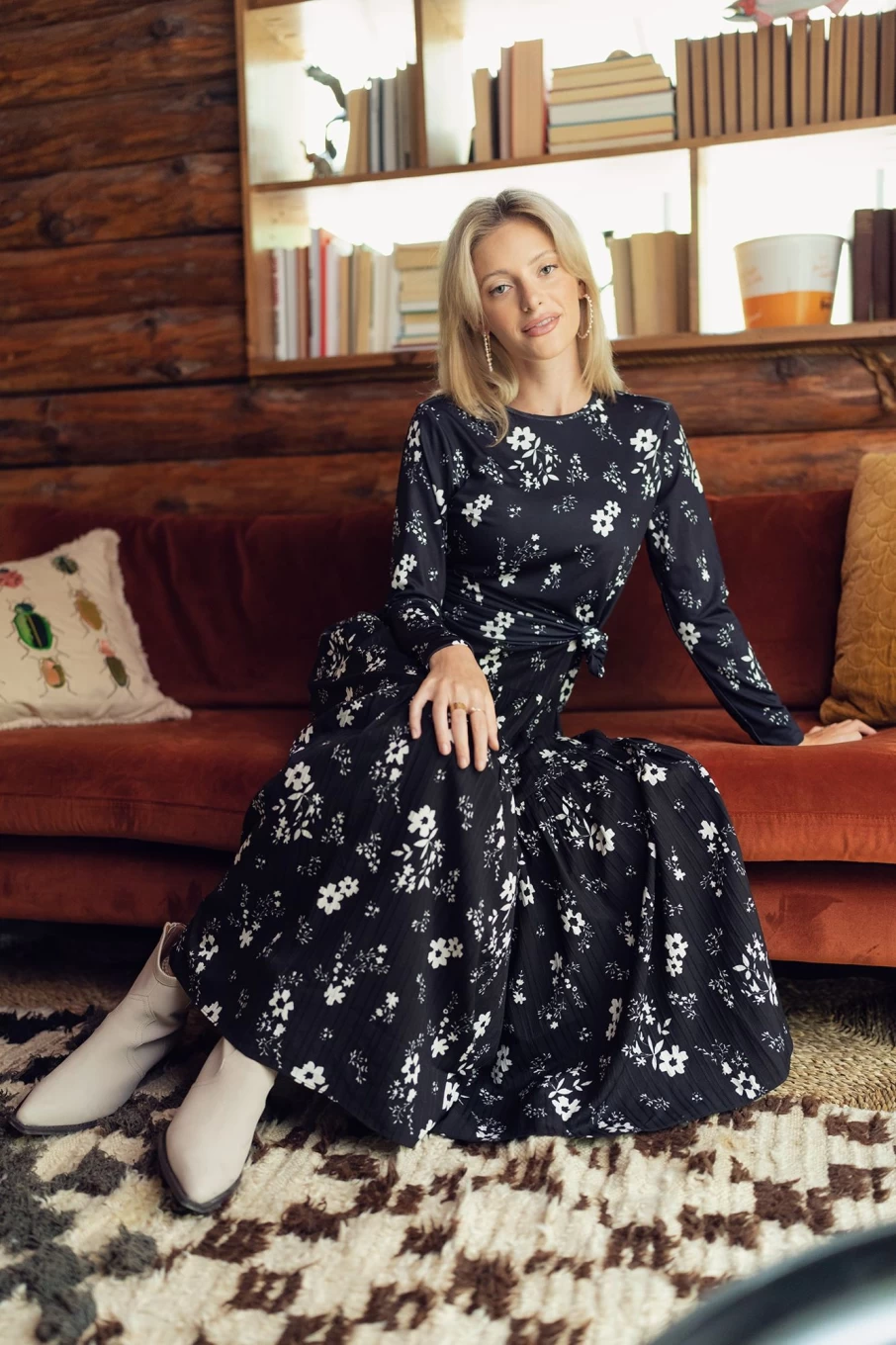 TTS Women's Black and White Floral Tiered Jumper Dress