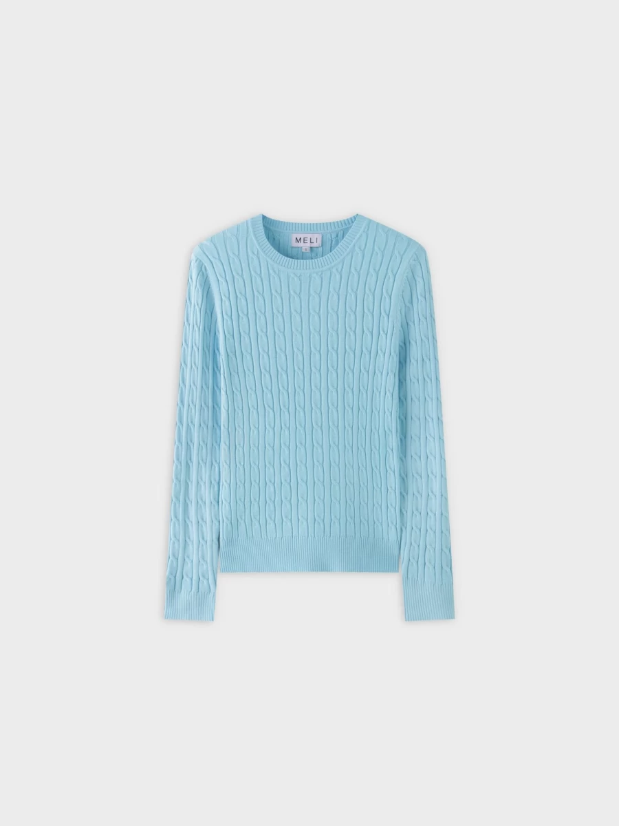 MELI Women's Aqua Blue Knit Cable Sweater - Cozy Cable Knit Pullover